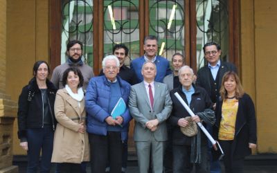 Reunión del Decano Manuel Amaya con Miguel Lawner y Hugo Gaggero.